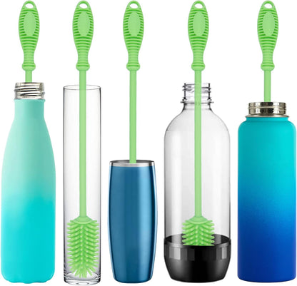 Kitchiny Silicone Bottle Brush with 2 Straw Cleaners - 12.5” Water Bottle Cleaner Brush for Yeti, Hydro Flask, Owala, Stanley, Baby Bottles, Glassware, Vases & Narrow Neck Containers - Grey