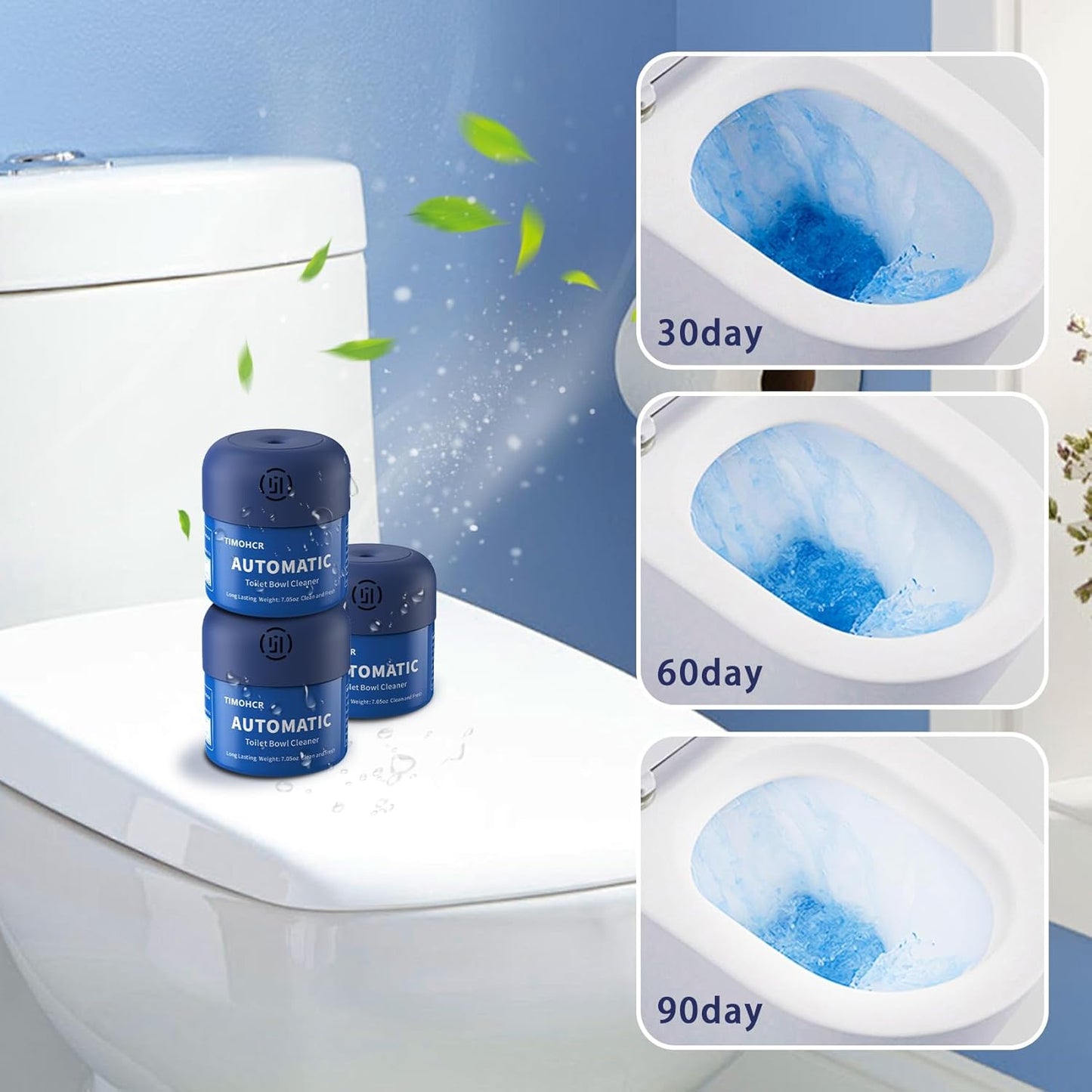 Toilet Bowl Cleaner, Automatic Long Lasting Continuous Toilet Bowl Cleaners, Bathroom Cleaner Prevent Stain Build Up Deep Clean,3 Bottles Septic Safe Toilet Bowl Tablets in Bottle Light Lemon Scent
