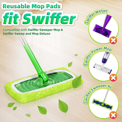 Reusable Mop Pads Compatible with Swiffer Sweeper Mop, Microfiber Dry Sweeping Cloths & Machine Washable Wet Pads Refill for Use on All Sealed Floors - Stone, Hardwood, Laminate & Tile (6 Blue)