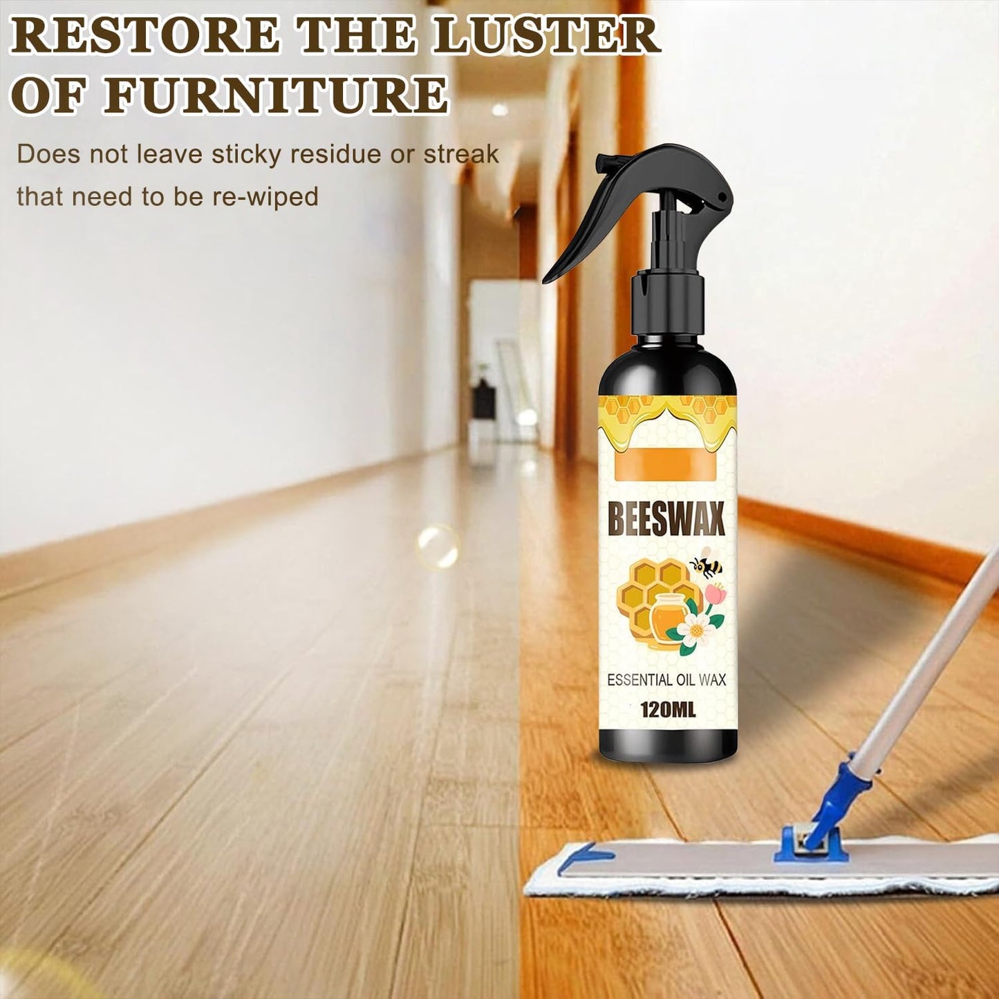 2PCS Beeswax Spray,Natural Furniture Polish,Beeswax Spray Cleaner,The Original Micro Molecularized Beewax Care Restorer for Living Rooms,Kitchens,Wood Furniture Floors