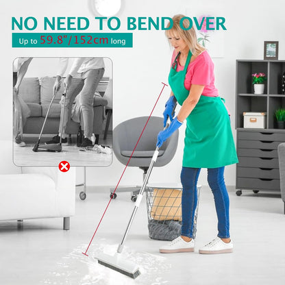 Floor Scrub Brush and V-Shape Grout Brush with Long Handle 3 in 1 Replaceable Head Scrape Brush Stiff Bristle with Swivel Head for Cleaning Tiles Hardwood Floors Patios Blue