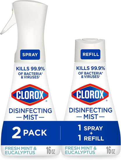 Clorox Disinfecting Mist Refill, Multi-Surface Disinfectant, Household Essentials, Lemongrass Mandarin, 16 Fluid Ounces