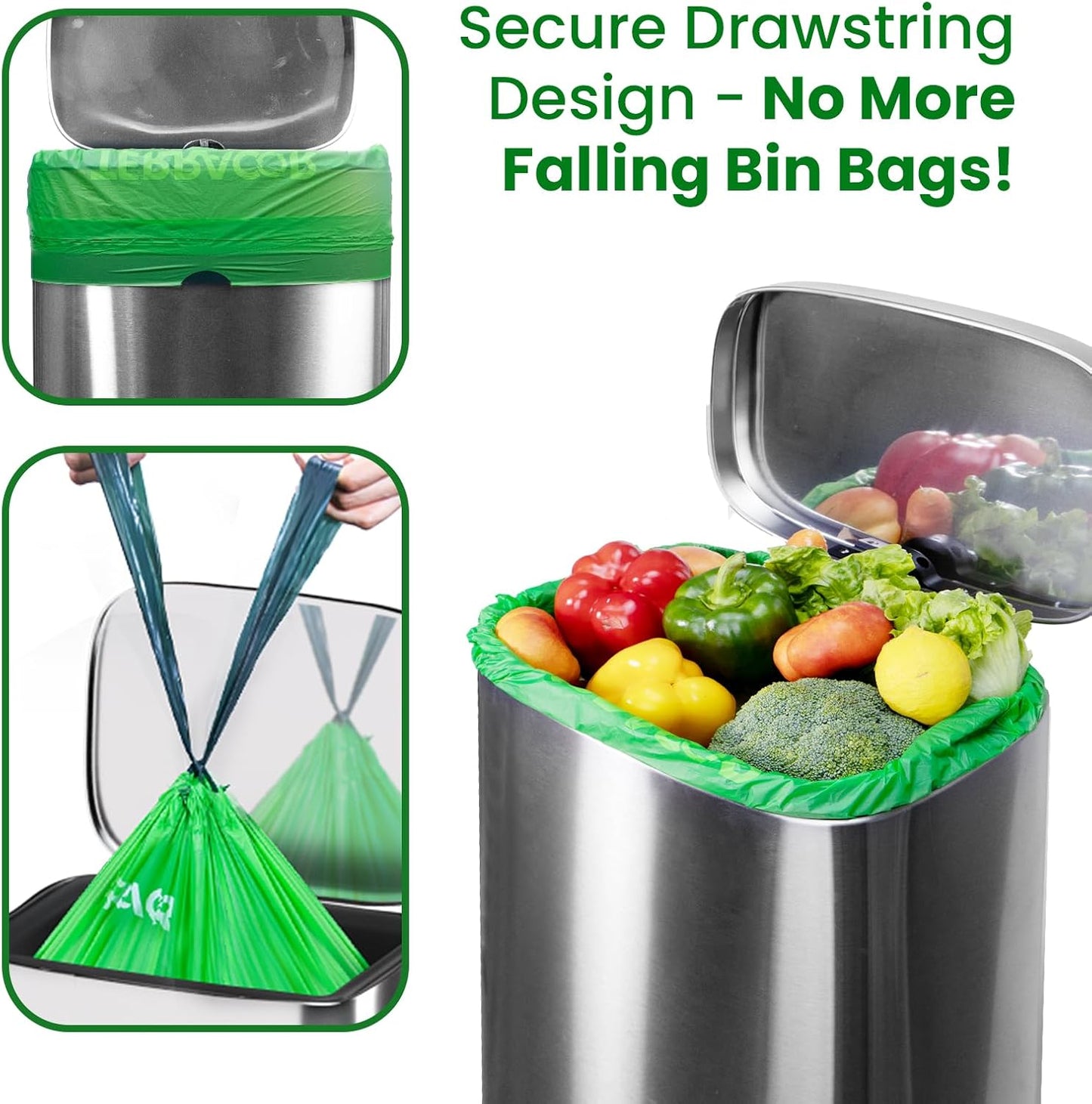6 Gallon Compostable Trash Bags Drawstring, Heavy Duty Extra Thick 1 Mil, 35 Bags, Tall Kitchen Food Scrap Waste Bag, ASTM D6400 ASIN