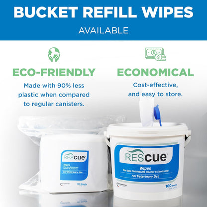 REScue One-Step Disinfectant Cleaner & Deodorizer Wipes for Vet Use – Cleaner for Kennels, Litter Boxes, Vet Offices, Pet Grooming Surfaces, Pet Items – Wipes Canister, 160-Count (Pack of 1)