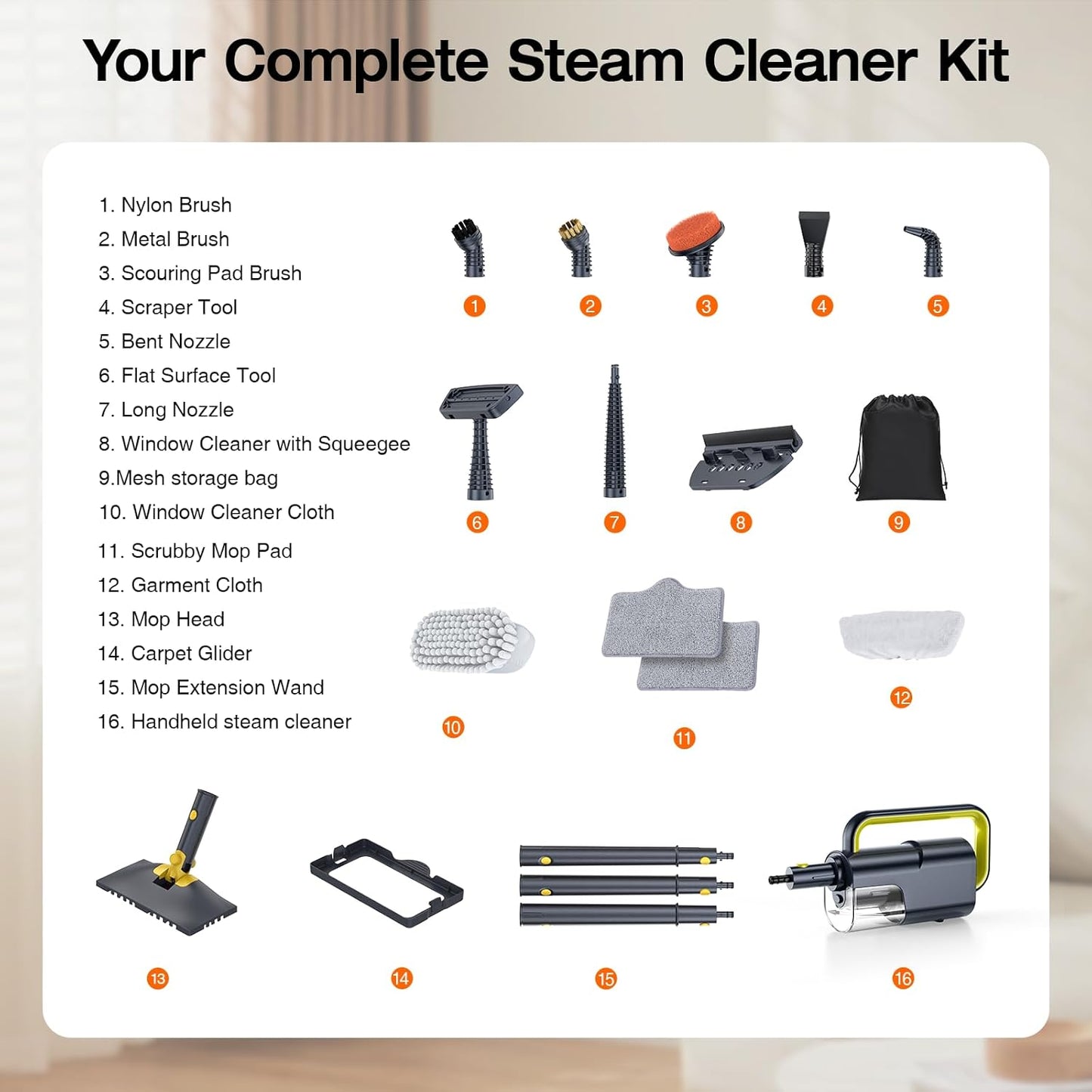 ScrubWiz 10-in-1 Steam Cleaner, Steam Mop & Detachable Handheld Steam Cleaner, 320ml Water Tank, 10s Fast Heating, Portable Steamer for Kitchen, Floor, Tiles, Window, BBQ Grill, Car, Bright White