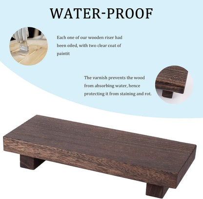 zoocatia Small Wood Tray Pedestal Stand Farmhouse Bathroom Decor Decorative Wooden Riser Kitchen Soap Dish Holder for Vanity, Counter, Sink, 9" x 5.9" - Black