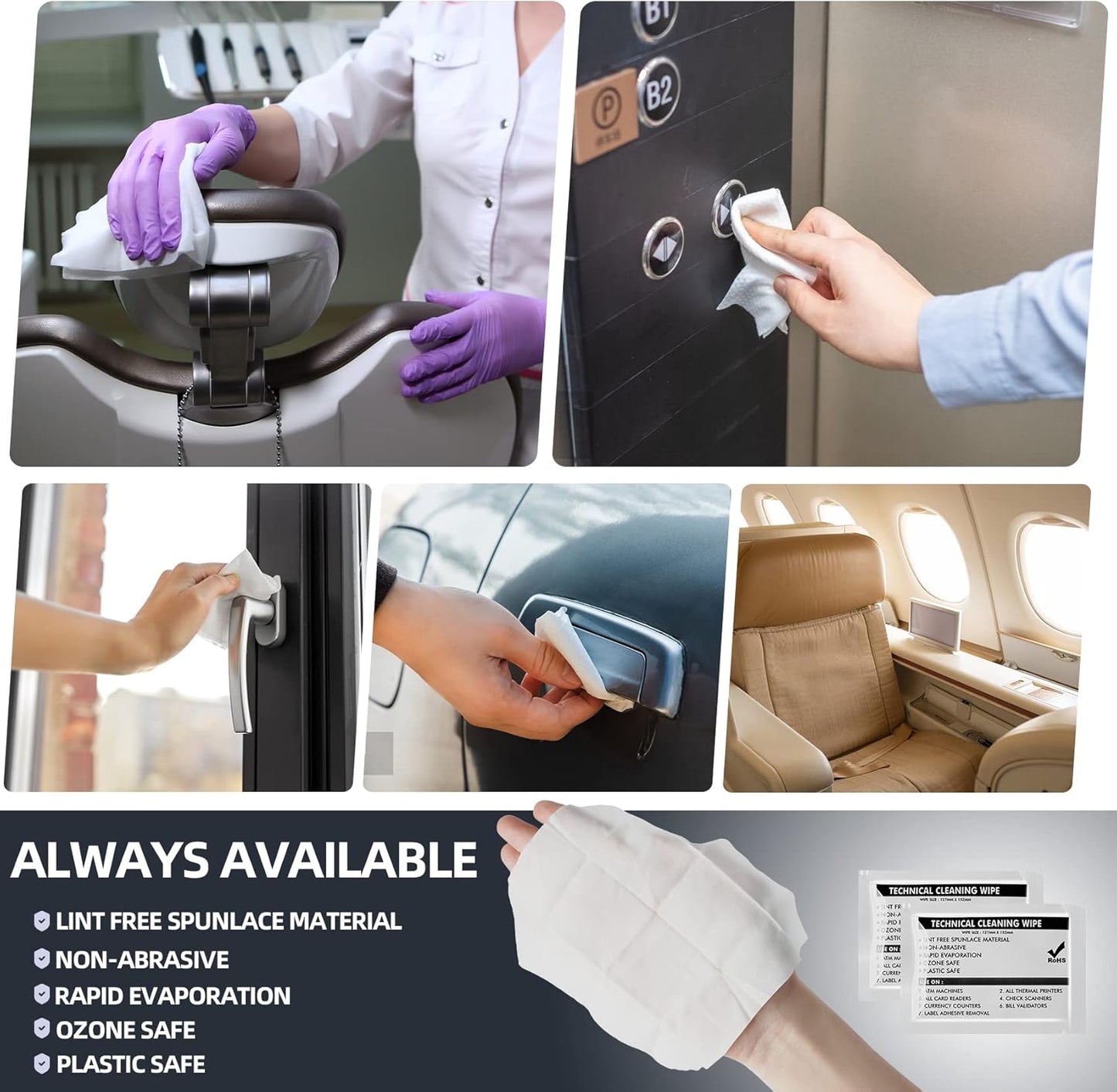 99.9% Technical Prep Pads 5.7"×5.9" Multi-Purpose Large Non Woven Handy Wipes Cleaning for Surfaces/Electronics/Industrial/Thermal Paste Remover, etc, 30/Box