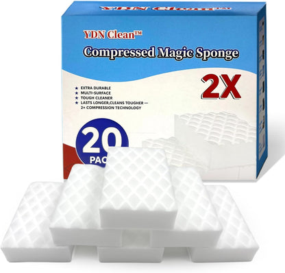 Magic Eraser Sponge 2X Density, Multi-Purpose Long Lasting Melamine Sponge, Water-Activated Cleaning Pads Sponge Eraser for Kitchen, Bathroom, Wall, Shoes & Car Interior, Non-Scratch (20)