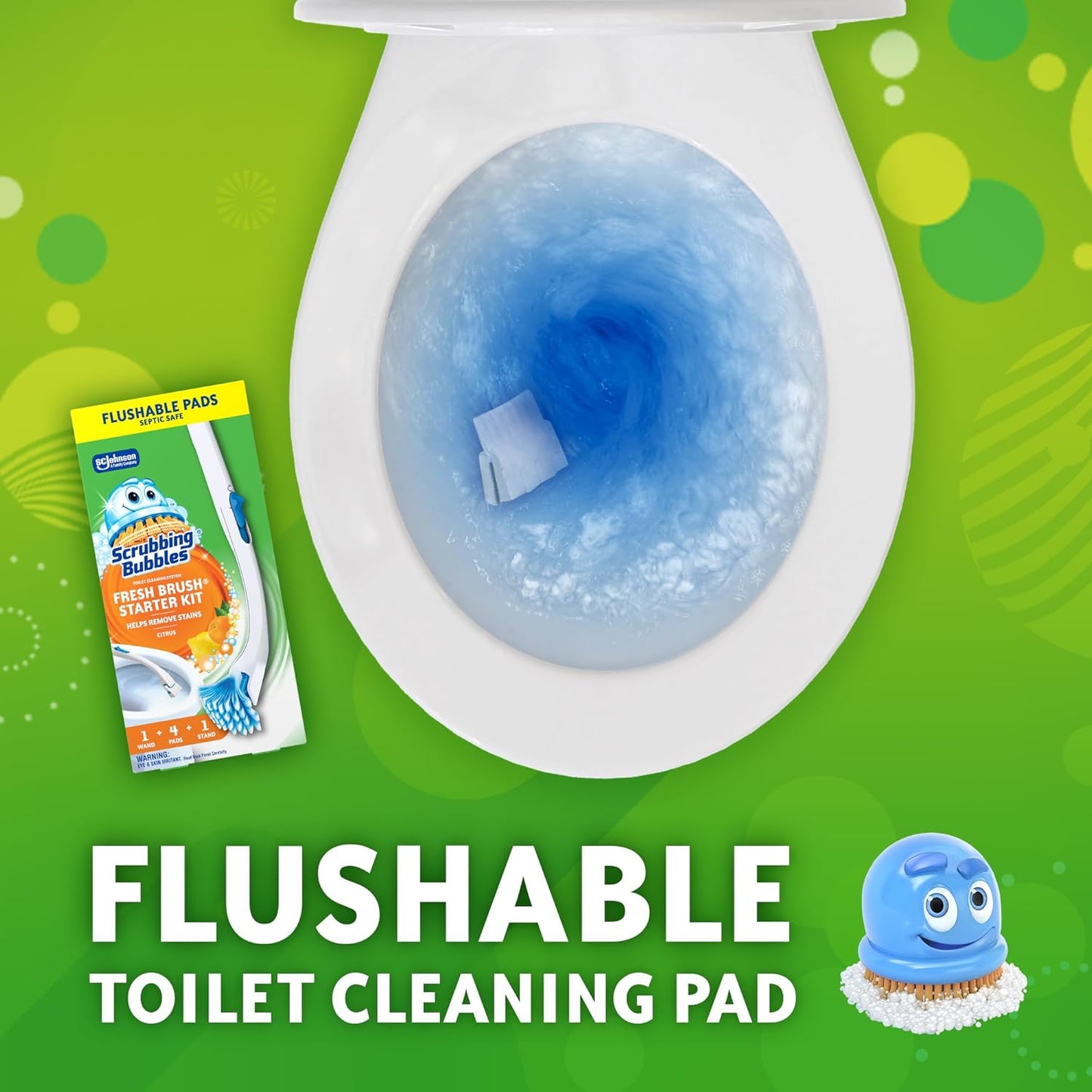 Scrubbing Bubbles Flushable Toilet Bowl Wand Cleaner Refills, Fresh Brush Cleaner Toilet Refill Pads, Removes Limescale & Odors, Citrus Scent, 20 Count (Pack of 1)
