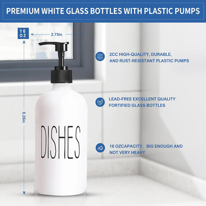 COHOSEGE Glass Soap Dispenser Set 2 Pack,Contains Hand and Dish Soap Dispenser.Premium 16 Oz Black Kitchen Soap Dispenser Set for Kitchen Sink and Farmhouse Decor