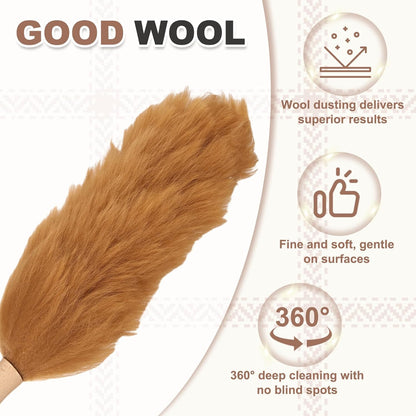 uxcell Wool Duster, 14.2" Natural Feather Cleaner Household Cleaning Duster with Solid Wooden Handle for Cleaning Fans Window Blinds Shelves Furniture, Pink