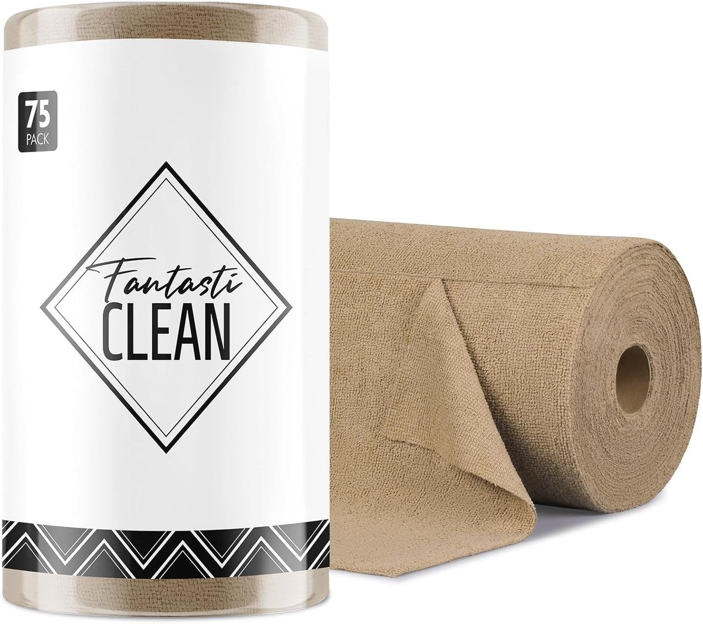 Fantasticlean Microfiber Cleaning Cloth Roll -75 Pack, Tear Away Microfiber Towels, 12" x 12", Reusable, Washable, Scratch Free, Ultra Absorbent Dishcloth for All-Around Cleaning Supplies (White)
