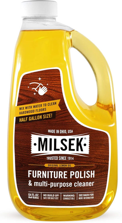 Milsek Furniture Polish and Wood Cleaner with Lemon Oil - Multipurpose Solution for Home Improvement from Hardwood Floors to Kitchen Cabinets - 12 Fl Oz (Pack of 1)