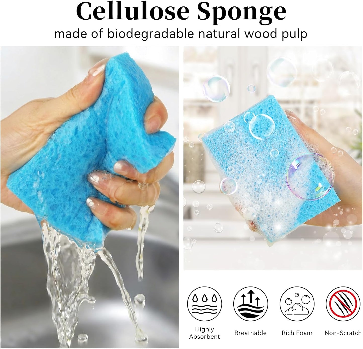 6 Pcs Kitchen Sponges for Dishes Cleaning, Non Scratch for Non Stick Cookware, Compressed Natural Cellulose Sponges, Dish Washing Scrubbers, Scrubbing Pads for Household, Bathroom (Multicolor)