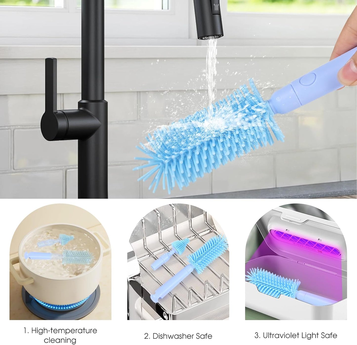 Travel Baby Bottle Cleaner Kit，7-in-1 Baby Bottle Brush Set for Travel and Home, All-in-One Baby Bottle Washing Kit: Integrated Cleaning & Drying System for Bottles and Breast Pump Parts (Green)