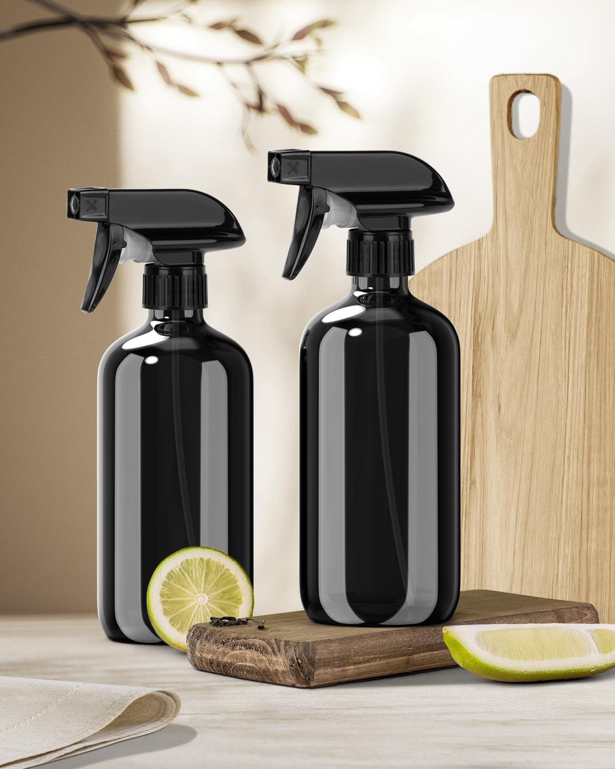 Bontip Glass Spray Bottle, Amber Glass Spray Bottle Set & Accessories Refillable for Plants Window Cleaners Aromatherapy Facial Hydration Watering Flowers Hair Care (2 Pack/16 oz) (Amber)