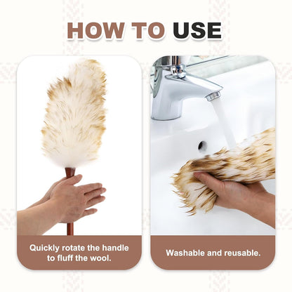 uxcell Wool Duster, 14.2" Natural Feather Cleaner Household Cleaning Duster with Solid Wooden Handle for Cleaning Fans Window Blinds Shelves Furniture, Pink