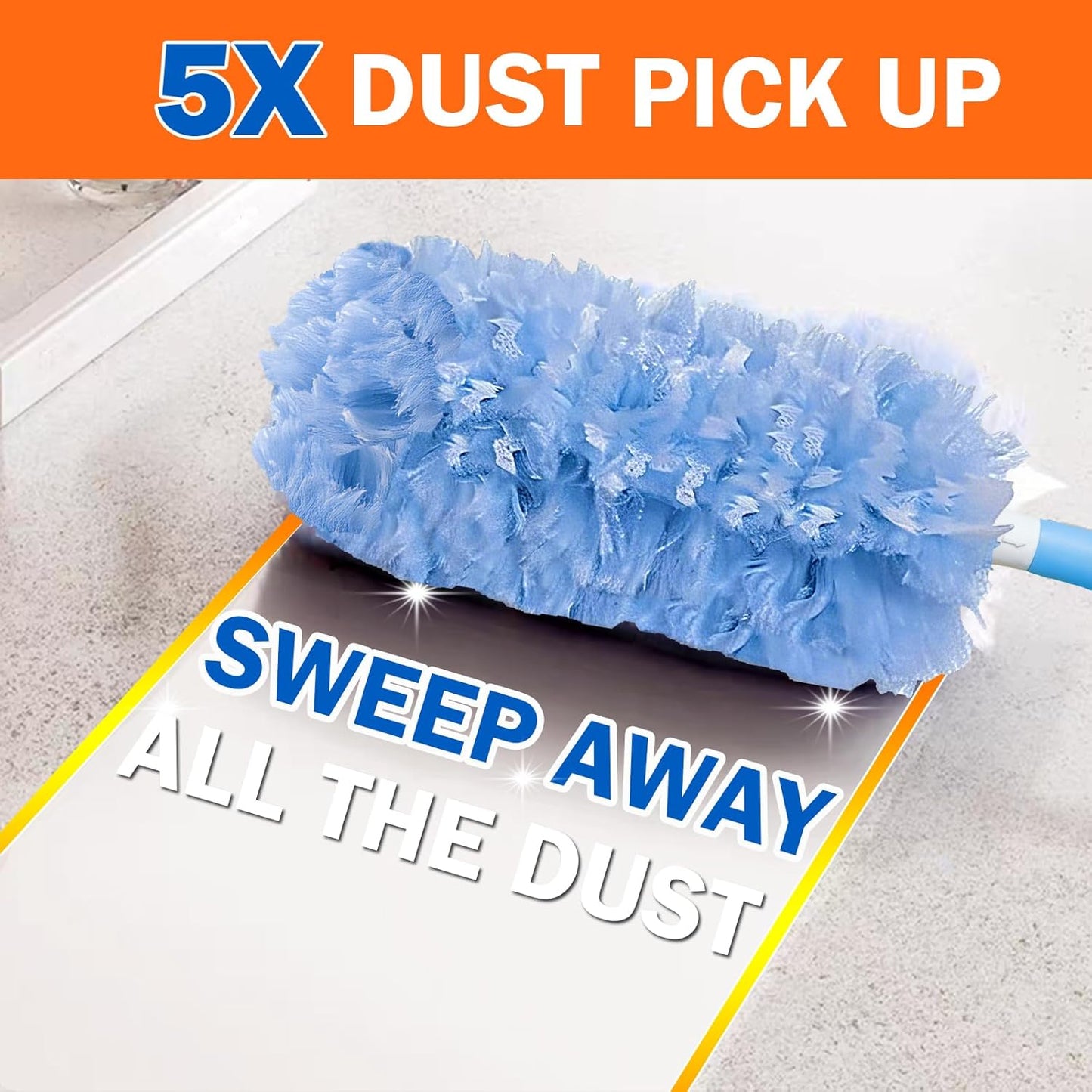 60 Heavy Duty Duster Refills for Swiffer Duster, 3 ft Extendable Handle, 1 Short Handle, Multisurface 360 Dusters kit for Dusting Furniture, Ceiling Fans, Blinds, Blue