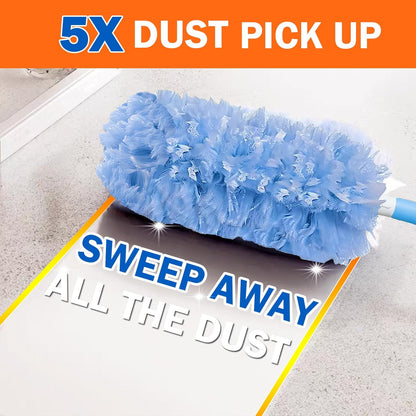 60 Heavy Duty Duster Refills for Swiffer Duster, 3 ft Extendable Handle, 1 Short Handle, Multisurface 360 Dusters kit for Dusting Furniture, Ceiling Fans, Blinds, Blue