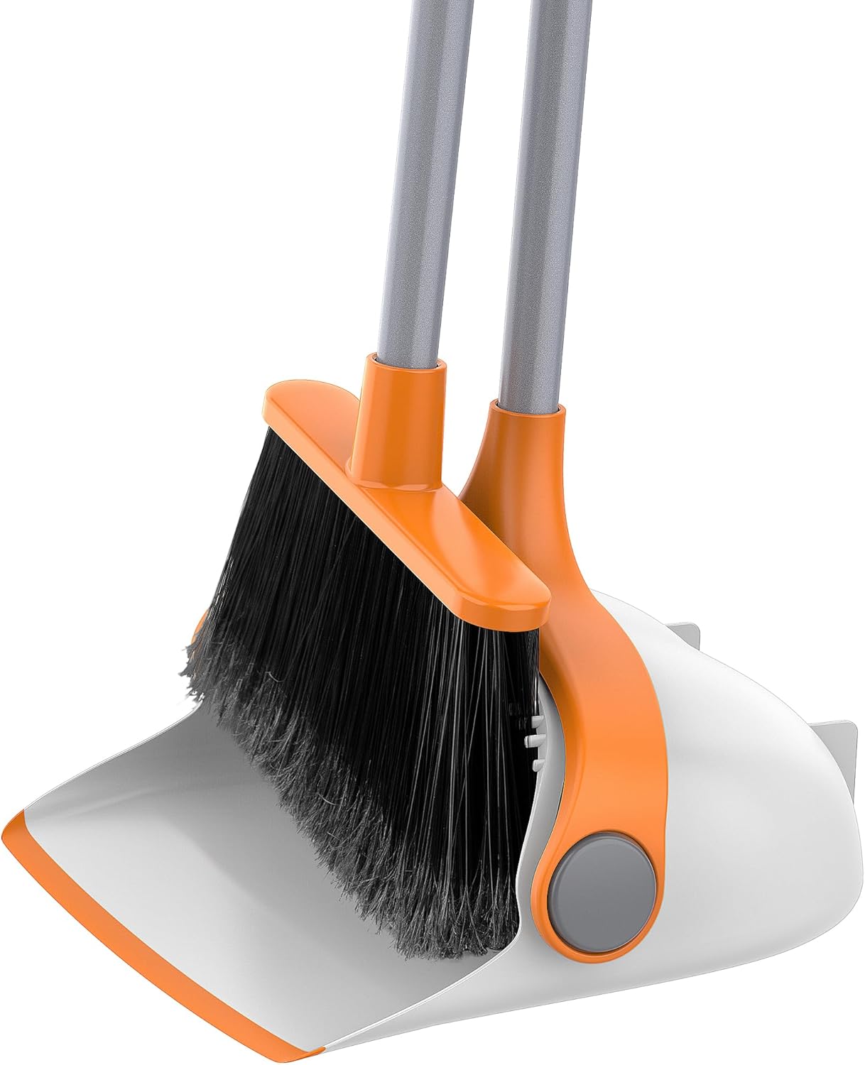 MR.SIGA Broom and Dustpan Set with Adjustable Long Handle, Upright Combo for Floor, Cleaning Lobby, Gray