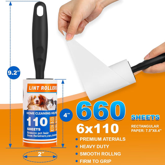 Lint Roller 220 Sheets with 1 Handle, Pet Hair Remover for Laundry, Extra Sticky Lint Rollers for Pet Hair on Clothes, Furniture & Car - Dog & Cat Hair Removal Tool