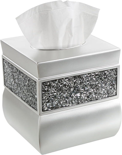 Creative Scents Crackled Glass Toilet Brush with Holder - Silver Toilet Bowl Cleaner Brush and Holder - Good Grip, Deep Cleaning, Decorative Design Compact Toilet Bowl Scrubber