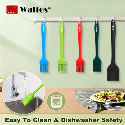 Walfos Silicone Basting Pastry Brush, Heat Resistant Pastry Brush Set, Strong Steel Core and One-Pieces Design, Perfect for BBQ Grill Baking Kitchen Cooking, BPA Free and Dishwasher Safe, 2 Pcs (Blue)