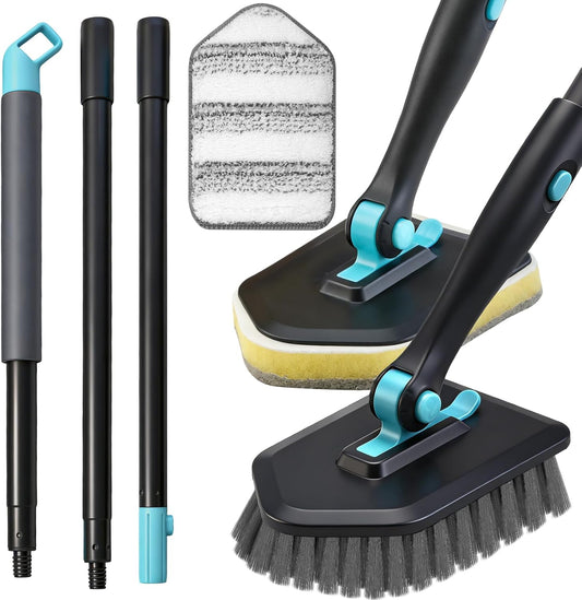 Long Handled Scrub Brush for Shower，3-in-1 Cleaning Brushes with 3 Different Function Cleaning Heads Brush for Shower Cleaning Bathroom Kitchen Walls Tub Tile