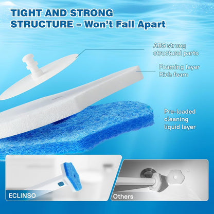 Disposable Toilet Brush Set with Holder, White and Blue, Includes 16 Cleaning Refills (1+16 Refills)