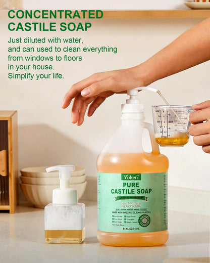 Yoken Castile Soap Liquid EWG Verified(1 Gallon, Unscented) Pure-Castile Liquid Soap for Body, Face, Hand, Pets, Laundry, Dish Soap and More - Made With Organic Oil, Vegan, Clean & Gentle, Versatile
