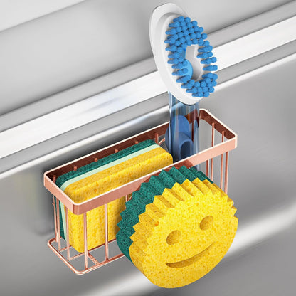 MURLONG Sponge Holder Smiley Face, Sink Caddy for kitchen Sink, Kitchen Organizer Sponge Holder with 2 PCS Suction Cups/1 PCS Adhesive Strips, Designed for Sponge, Soap, Dish brush, Scrubber-Black