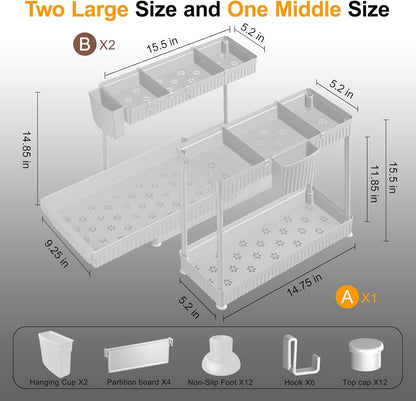 Sevenblue L-Shaped Pull-Out Storage Organizers, 3 Pack (Black, 12.85 inch)