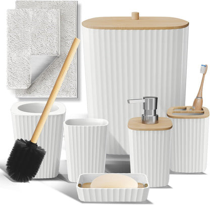 Clara Clark Bathroom Set - Sage Green Bathroom Accessories Set, 6PC Bathroom Accessory Set, Bathroom Sets with Toilet Brush, Trash Can & Soap Dispenser