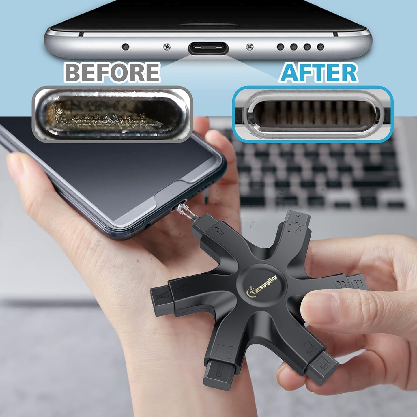 Tassmpitor for iPhone Cleaning Kit Port Cleaner, Repair and Restore Tool for iPad Pro Watch Cell Phone Charging Port, Lightning Charger Cables Speaker Airpod Cleaning Putty Dust for All Devices