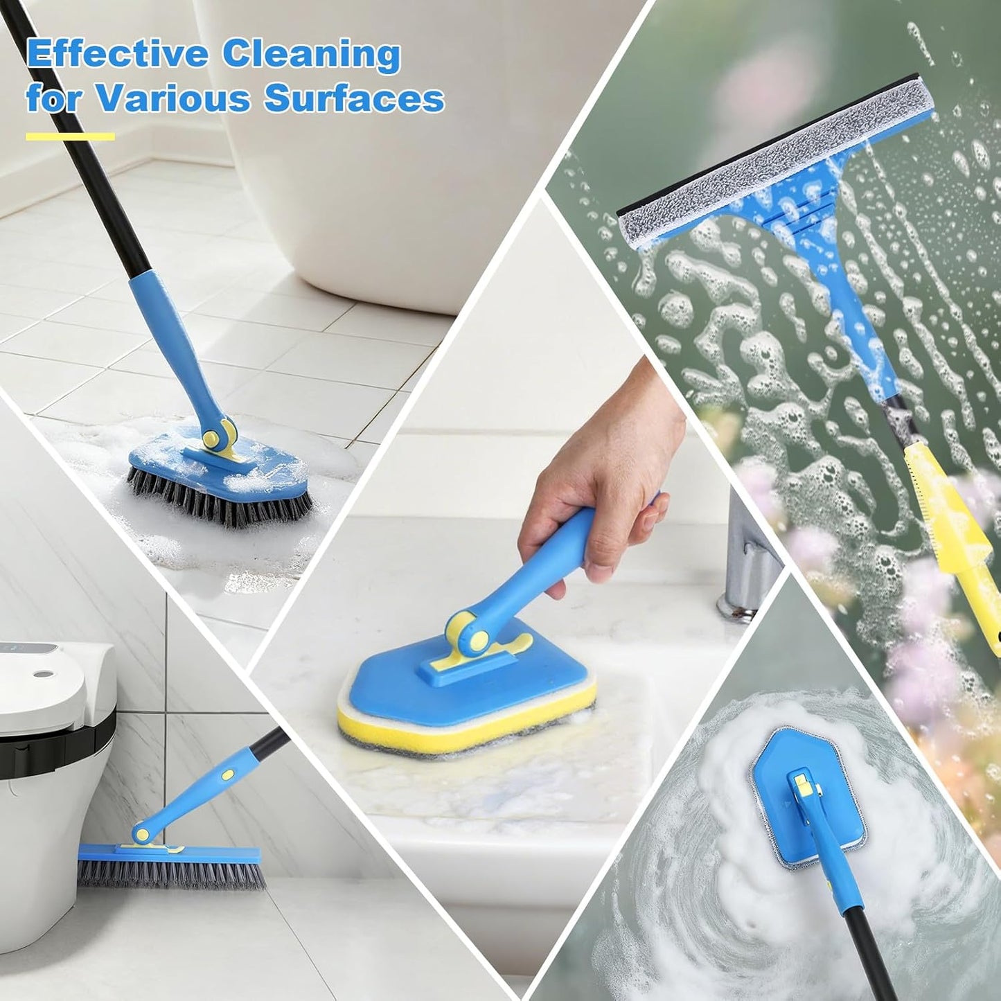KOKSI Cleaning Brush for Bathroom Kitchen Bathtub Toilet Cleaner All Purpose Shower Sponge Scrubbing Brush with Ergonomic Handle