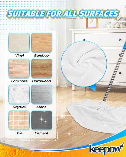 KEEPOW 6PCS Extra Large Microfiber Cleaning Cloth, 30"x20" Washable Reusable Floor Cloth for Squeegee Mop House Floor Kitchen Car Window Highly Absorbent, Lint and Streak Free (Green & Blue & Grey)