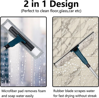 60" Professional Squeegee with Long Handle - Window, Shower & Floor Cleaner for Glass, Tile, Concrete, Mirror, Windshield, Bathroom, Car, Home & Garage