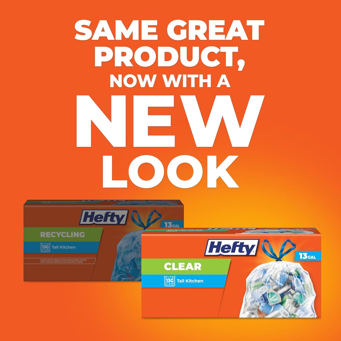 Hefty Recycling Trash Bags, Clear, 13 Gallon, 60 Count Packaging May Vary