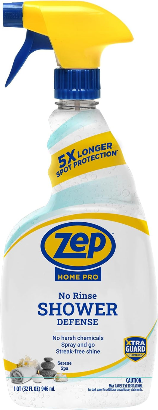 Zep Home Pro No Rinse Shower Defense, 32 Fl Oz Spray - R61006 - Streak-Free Shine, Serene Spa Fragrance, 5X Better Surface Protection