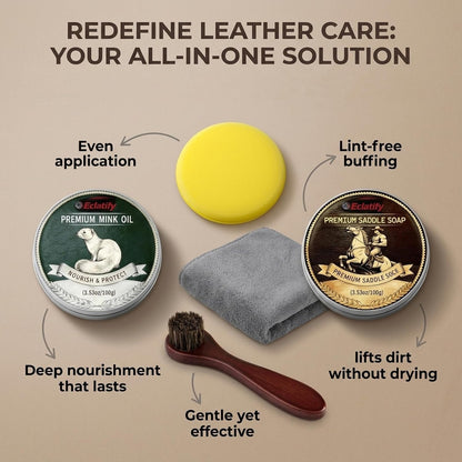 5-in-1 Leather Care Kit with Saddle Soap & Mink Oil, Leather Cleaner and Conditioner for Cowboy Boots, Jackets, Handbags, Car Interiors, Ideal Gift for Leather Lovers