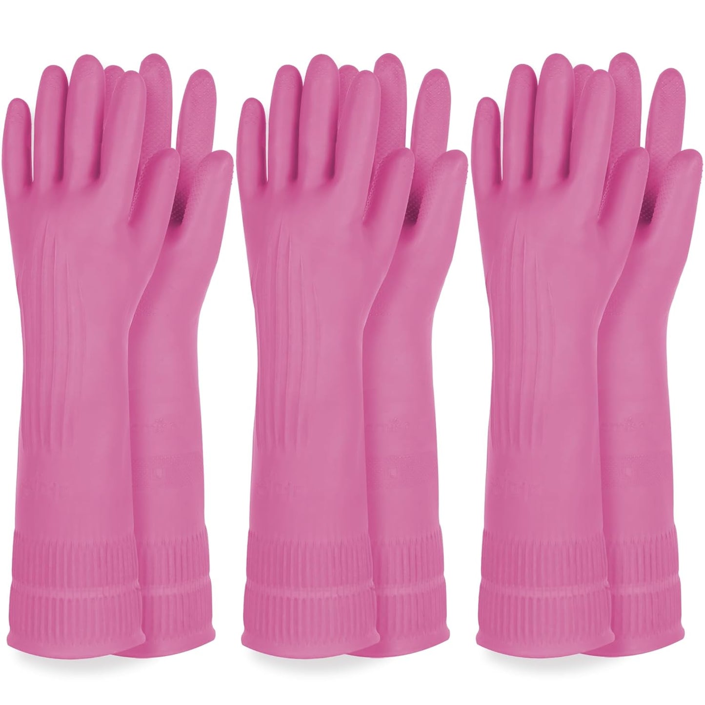 DABOGOSA Mamison 2 Pairs Reusable Waterproof Household Dishwashing Cleaning Rubber Gloves, Non-Slip Kitchen Glove (Pink, Medium (Pack of 2))