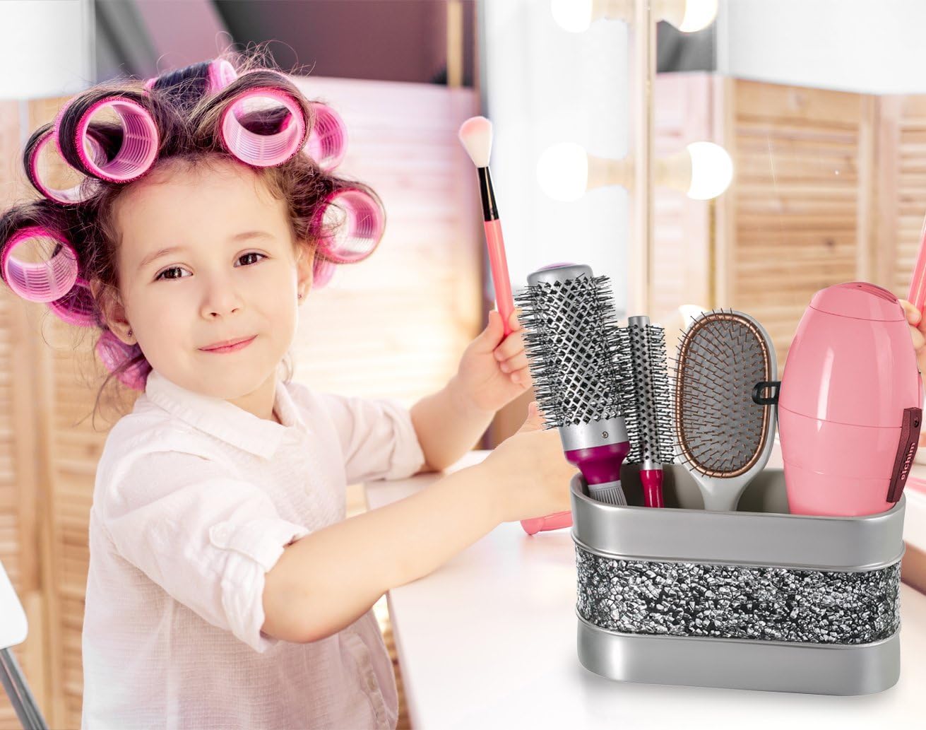 Creative Scents Crackled Glass Toilet Brush with Holder - Silver Toilet Bowl Cleaner Brush and Holder - Good Grip, Deep Cleaning, Decorative Design Compact Toilet Bowl Scrubber