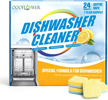 24-count Dishwasher Cleaner Tablets, Deep Cleaning and Descaling Formula, Removes Odors, Scale, and Hard Water Residue, Maintains Dishwashers, Septic Tank Safe (Lemon Scent)