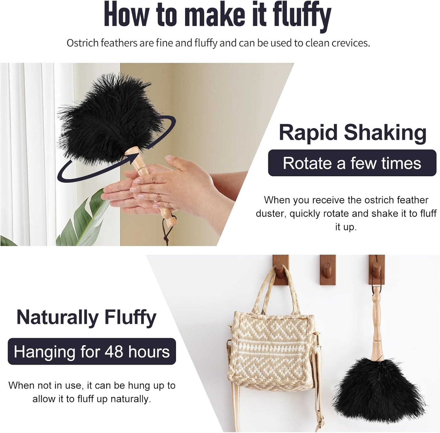 Ostrich Feather Duster 12 Inch Handheld Duster Supplies, Wooden Handle Feather Duster for Cleaning Keyboard Home Car Office (Champagne)