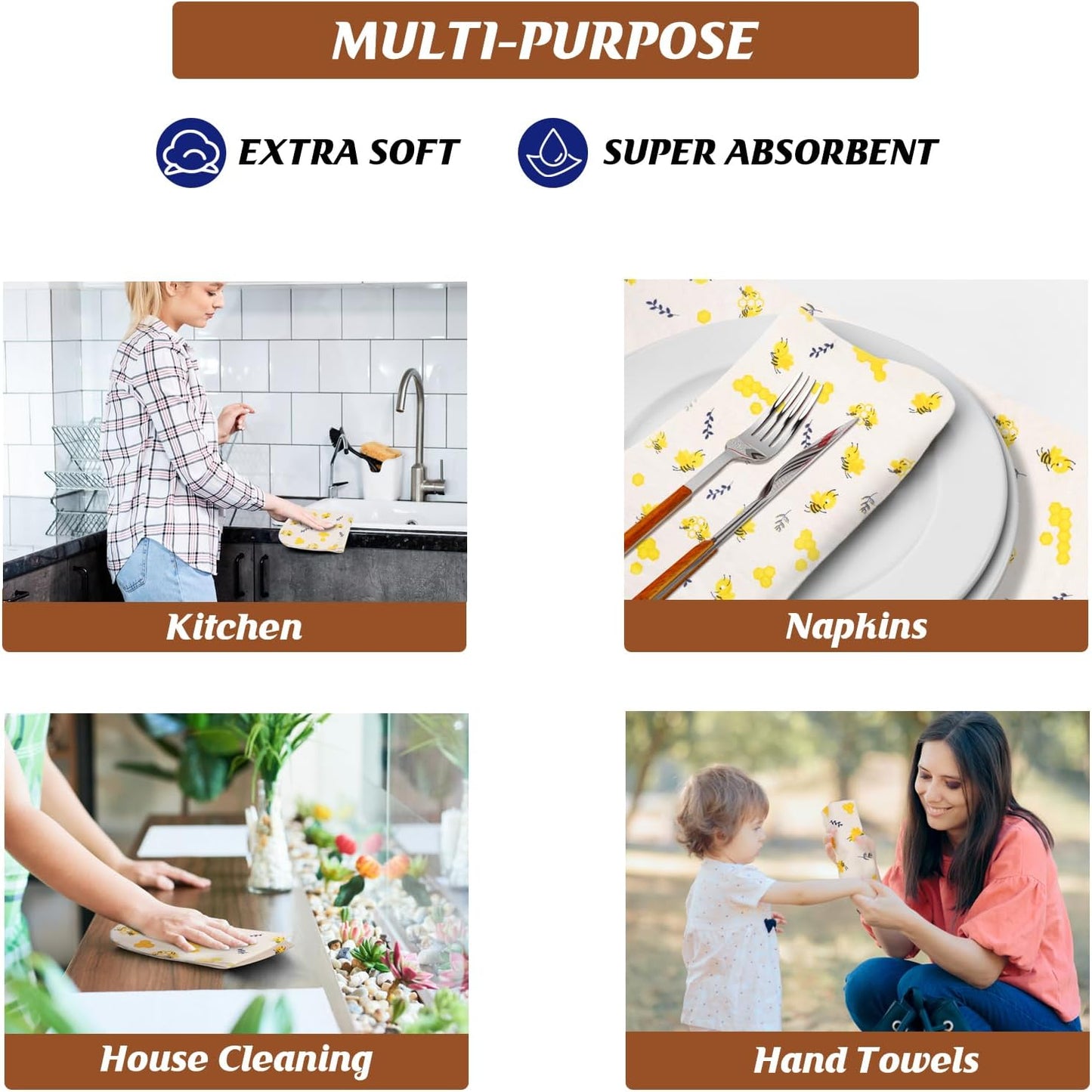 Paper Towels Washable Roll: 25Pack Cotton Cloth Paper Towels 11.8x11.8In Absorbent Soft Flannel Paperless Towels Alternative for Kitchen Reusable Napkins Zero Waste (Flower, Large)
