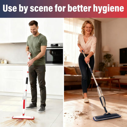 Mops for Floor Cleaning Wet Spray Mop with 14 oz Refillable Bottle and 2 Washable Microfiber Pads Home or Commercial Use Dry Wet Flat Mop for Hardwood Laminate Wood Ceramic