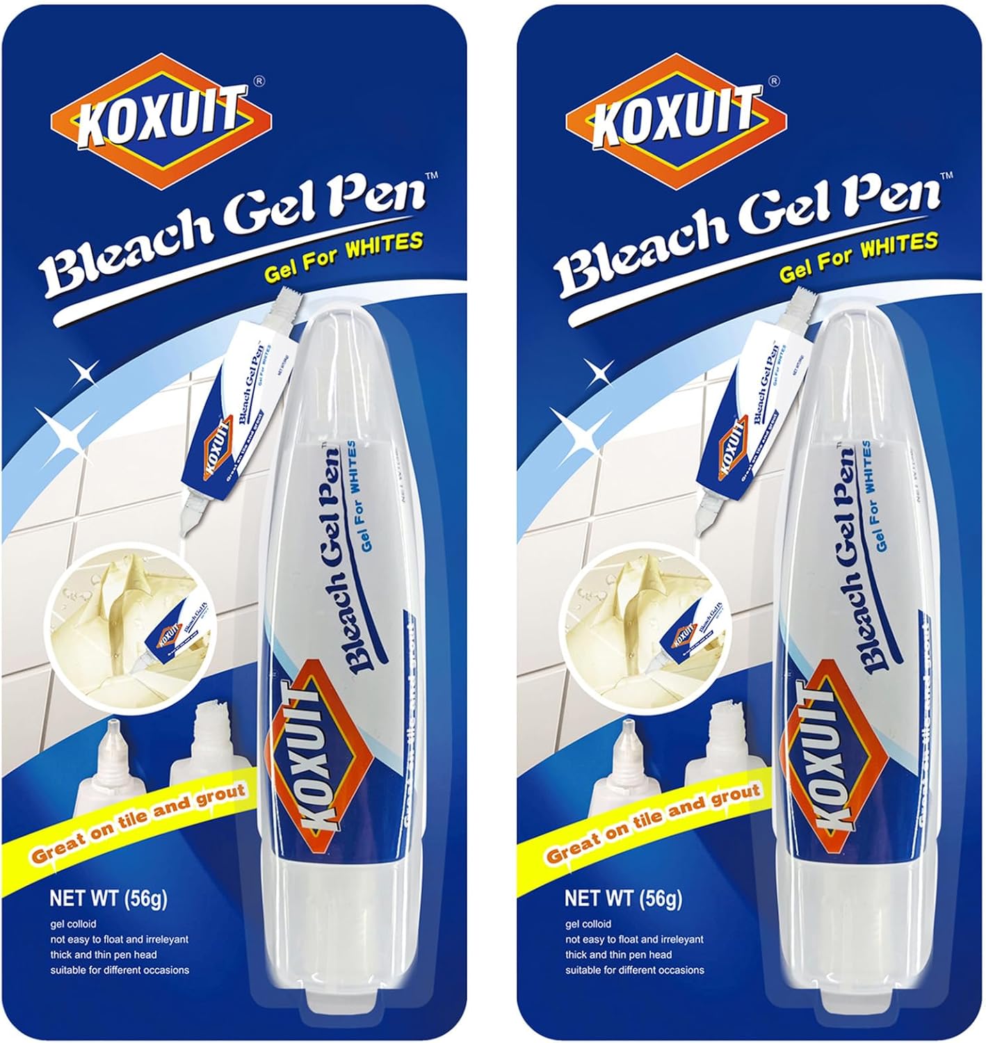 Portable Dual-Tip Bleach Pen for White Clothes & Grout - Travel-Ready 2-in-1 Gel Applicator with Brush Head, Non-Drip Cleaner for Bathroom Lines & On-The-Go Use (Unscented 1 Pack)