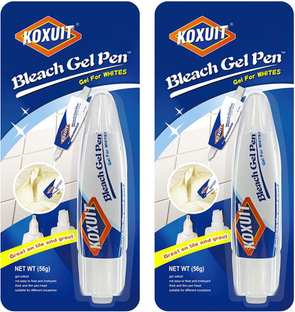 Portable Dual-Tip Bleach Pen for White Clothes & Grout - Travel-Ready 2-in-1 Gel Applicator with Brush Head, Non-Drip Cleaner for Bathroom Lines & On-The-Go Use (Unscented 1 Pack)