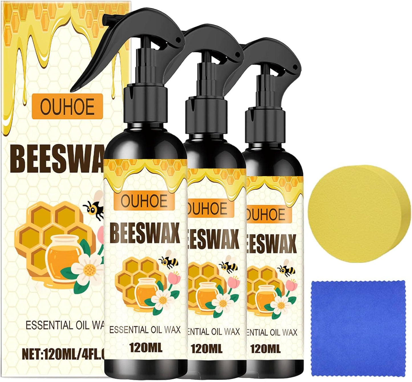 Beeswax Spray, Beeswax Wood Polish, Natural Bees wax Care Spray & Restorer, Natural Micro-Molecularized Bees wax Spra for Living Rooms,Kitchens,Wood Furniture Floors - 120ML (1)