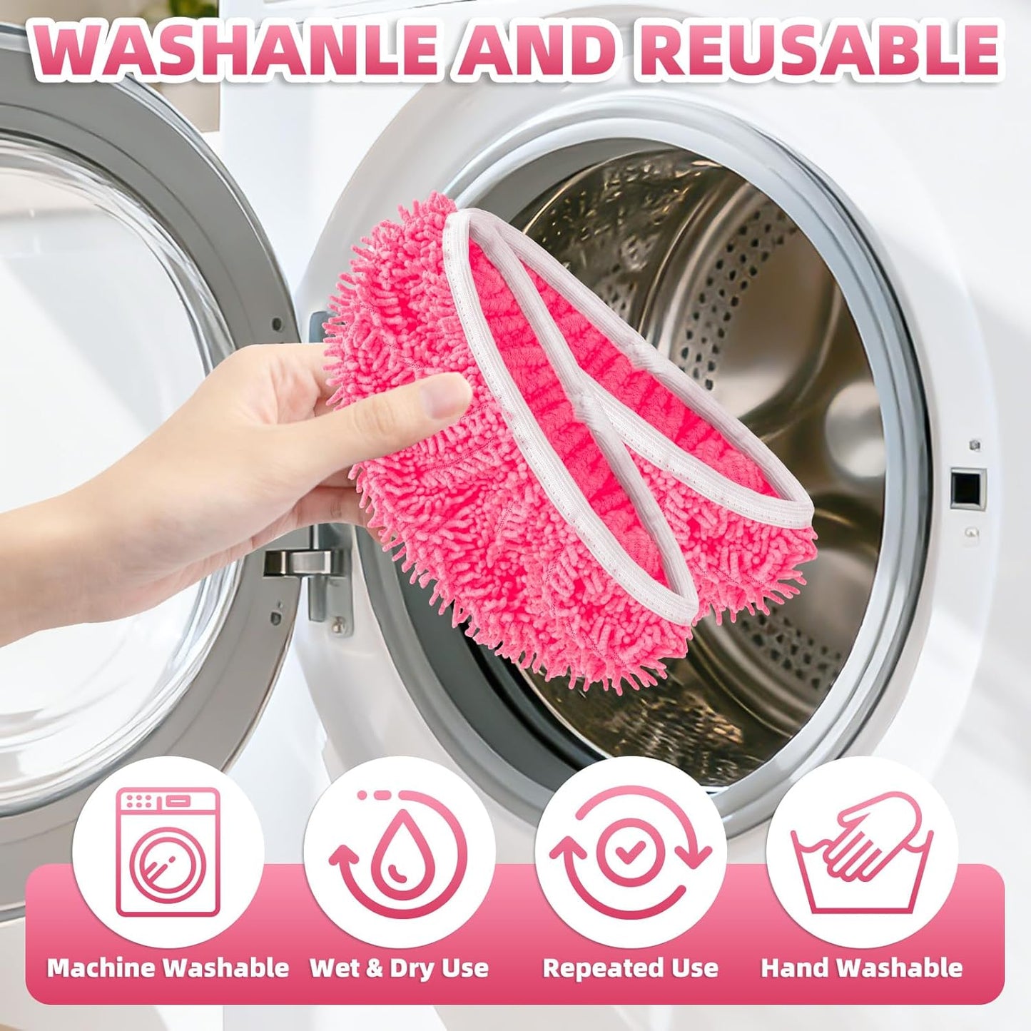 6 Pack Reusable Mop Pads Compatible with Swiffer Sweeper Mop, Wet and Dry Chenille Sweeping Cloths, Washable Pads Refill, Microfiber Pads for Multi-Surface/Hardwood Floor Cleaning (Gray, White)